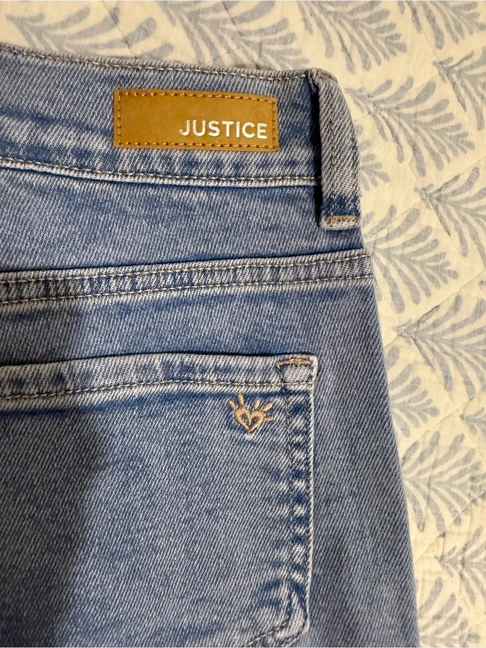 Justice Light Blue Flare Jeans with Distressed Knee
